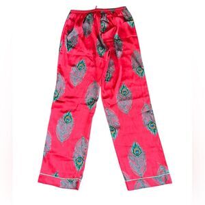 Their Nibs Vintage Women's Red Peacock Feather Satin Pajama Panst Size Small